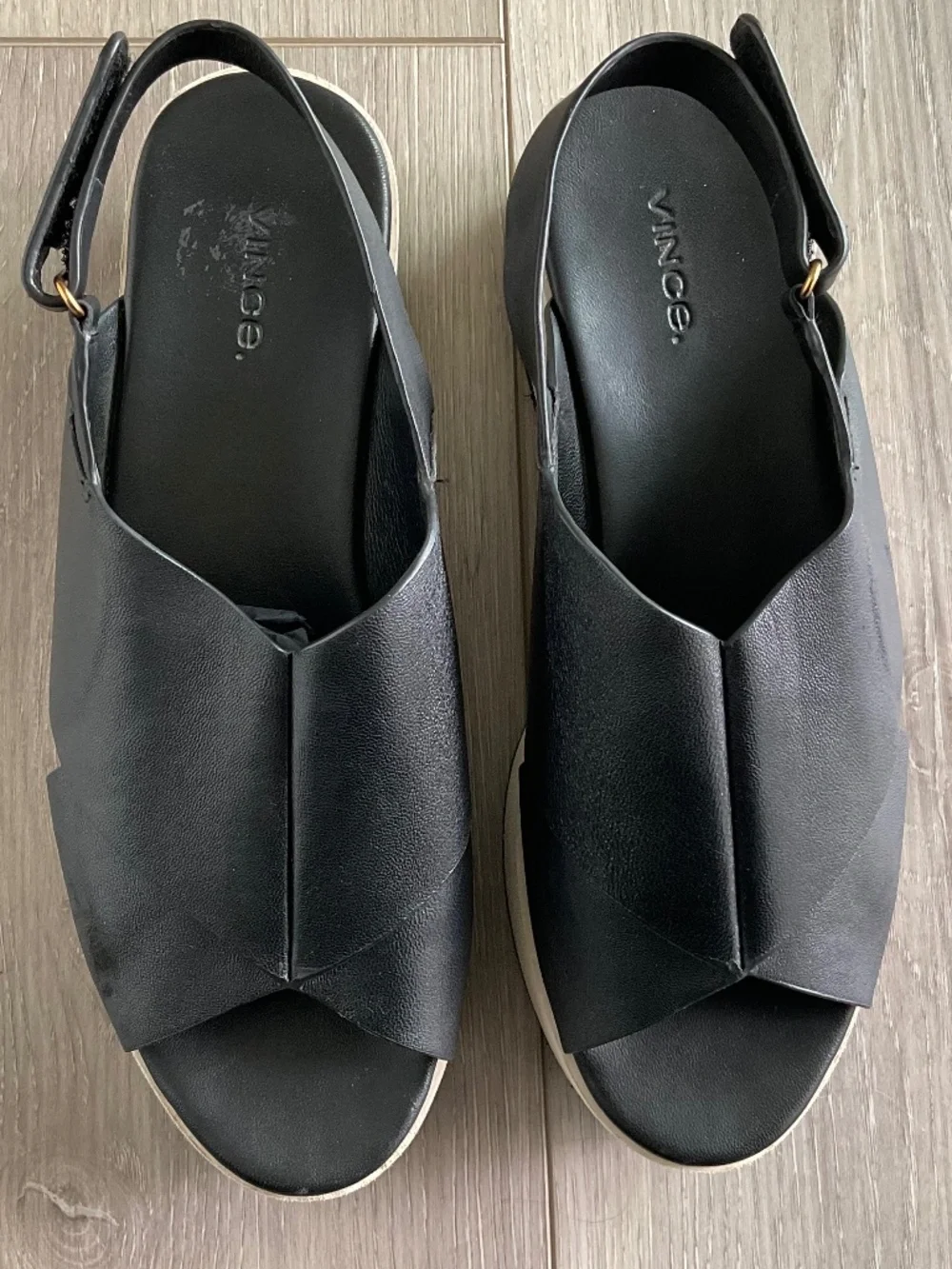 VINCE Jenaya Leather Platform Slingback Sandals in Black Size 9